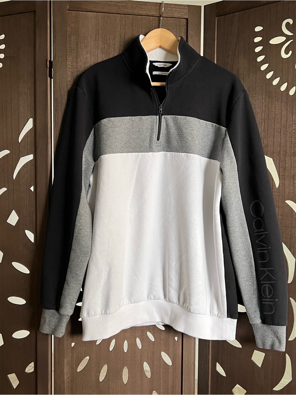Calvin Klein Men’s Black, Gray & White Zip-Neck Colorblock Sweater